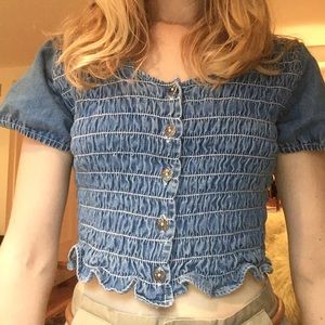 *Sold On Depop* Denim shirred vintage top